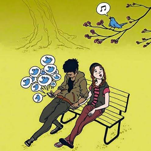 Twitter bird singing on branch