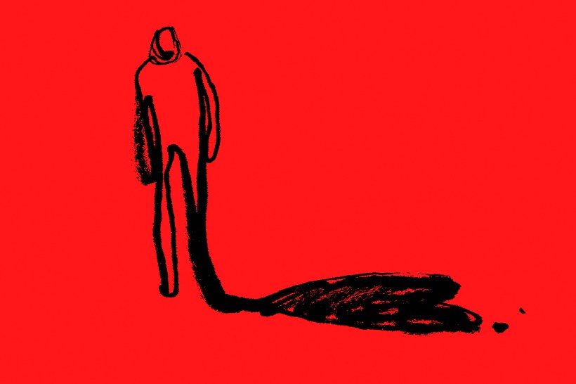 Figure melting into a heart shaped shadow